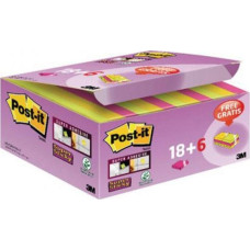 Post-It Karteczki samoprzylepne POST-IT Super Sticky (622-P24SSCOL), 47,6x47,6mm, 18+6x90 kart., mix kolorów, GRATIS