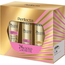 Perfecta Perfecta 24K Gold & Rose Oil peeling 75g + tonik 200ml + mleczko do demakijażu 200ml