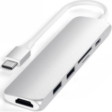 Satechi 6-in-1 USB-C Slim Multiport Adapter - aluminiowy adapter do urządzeń mobilnych USB-C (USB-C, 2x USB-A, 4K HDMI, czytnik kart micro/SD) (black)