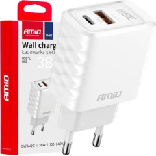 Amio Ładowarka sieciowa Quick Charge GaN 38W USB-A + USB-C AMIO-04287