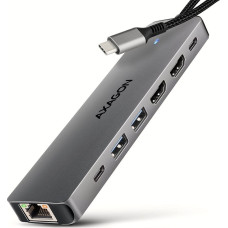 Axagon ML AXAGON HMC-7HX2 Wieloportovy hub USB 7in1, 5Gbps, 2x USB-A, 1x USB-C, 2x HDMI 4K/60Hz, GLAN, PD 100W, 15cm USB-C kabel