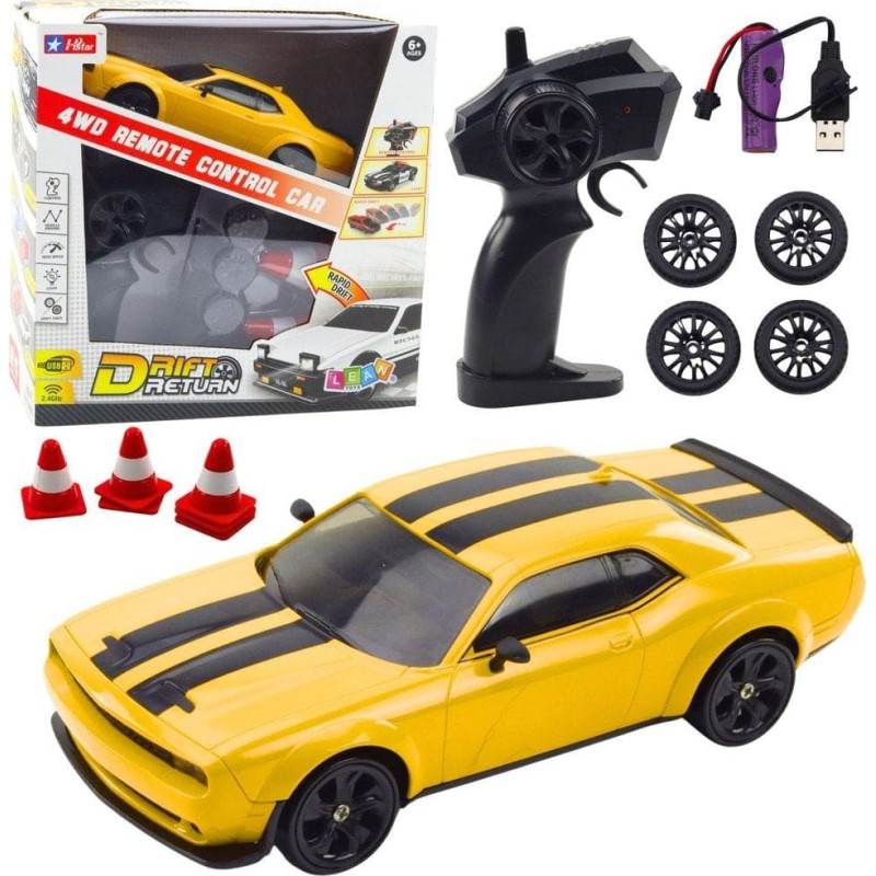 Leantoys Auto Sportowe Do Driftu Wymienne Koła Zdalnie Sterowany RC 4WD Żółte Sport