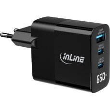 Manhattan InLine® USB PD Netzteil, GaN Ladegerät, 3-Port, USB-C + USB-A, 65W, mit Display