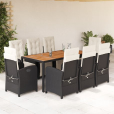Vidaxl VidaXL 9 Piece Patio Dining Set with Cushions Black Poly Rattan