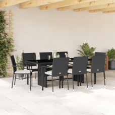 Vidaxl VidaXL 9 Piece Patio Dining Set with Cushions Black Poly Rattan