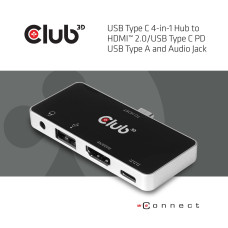 Club 3D CLUB3D USB Type C 4-in-1 Hub to HDMI™ 4K60Hz USB Type C PD / USB Type A / Audio jack