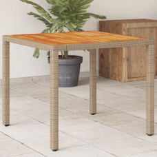 Vidaxl Stół ogrodowy, beżowy, 90x90x75 cm, rattan PE i drewno akacjowe