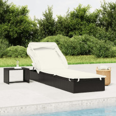 Vidaxl Leżak ze składanym dachem, czarny, 213x63x97 cm, polirattan