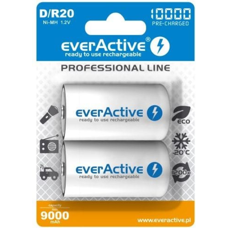 Everactive Rechargeable Batteries everActive R20/D Ni-MH 10000 mAh ready to use