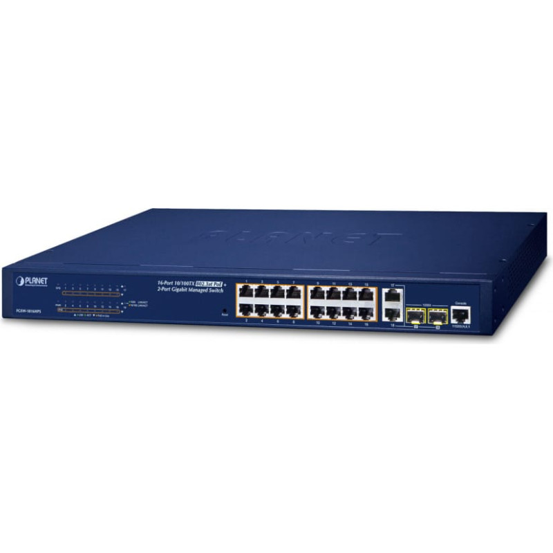 Planet FGSW-1816HPS network switch Managed L2 Fast Ethernet (10/100) Power over Ethernet (PoE) Blue