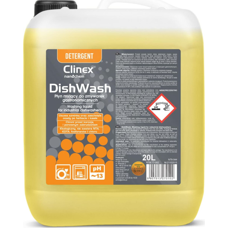 Clinex Koncetrat płyn do zmywarek gastronomicznych CLINEX DishWash 20L Koncetrat płyn do zmywarek gastronomicznych CLINEX DishWash 20L