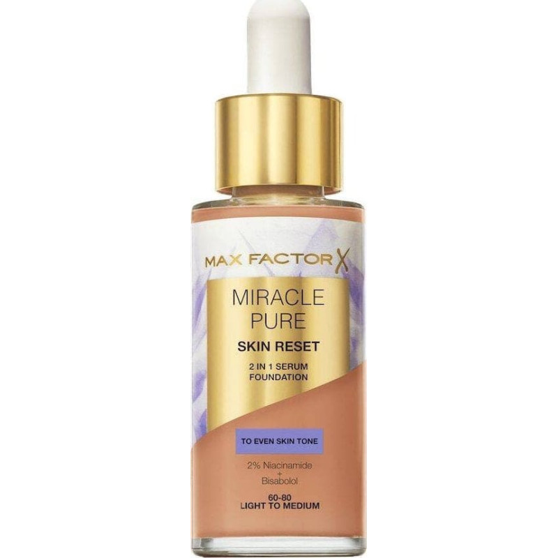 Max Factor Miracle Pure 2w1 Skin Reset pielęgnujący podkład z serum o wegańskiej formule 60-80 Light to Medium 30ml