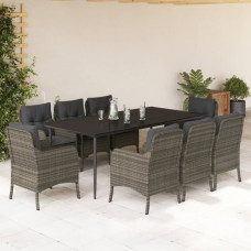 Vidaxl VidaXL 9 Piece Patio Dining Set with Cushions Gray Poly Rattan