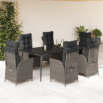 Vidaxl VidaXL 7 Piece Patio Dining Set with Cushions Gray Poly Rattan