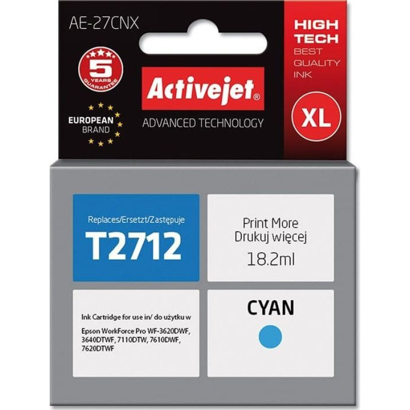 Activejet Tusz Activejet Activejet Tusz Activejet AE-27CNX (zamiennik Epson 27XL T2712; Supreme; 18 ml; niebieski)