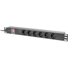 Lanberg Listwa zasilająca  rack PDU 19 cali 1U 16A 6x230V schuko 2m czarna