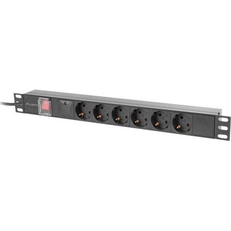 Lanberg Listwa zasilająca  rack PDU 19 cali 1U 16A 6x230V schuko 2m czarna