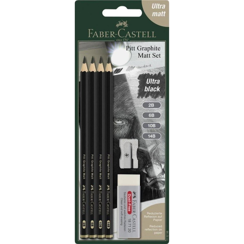 Faber-Castell Ołówki Pitt Graphite Matt 4szt z gumką i temper