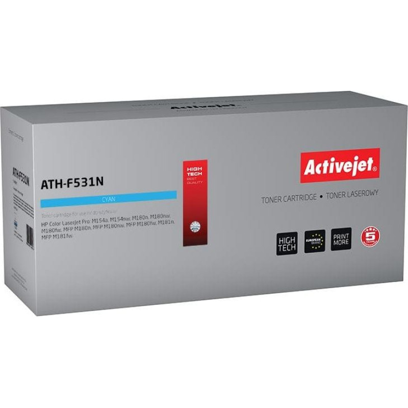 Activejet ATH-F531N toner for HP printer; HP 205A CF531A replacement; Supreme; 900 pages; cyan