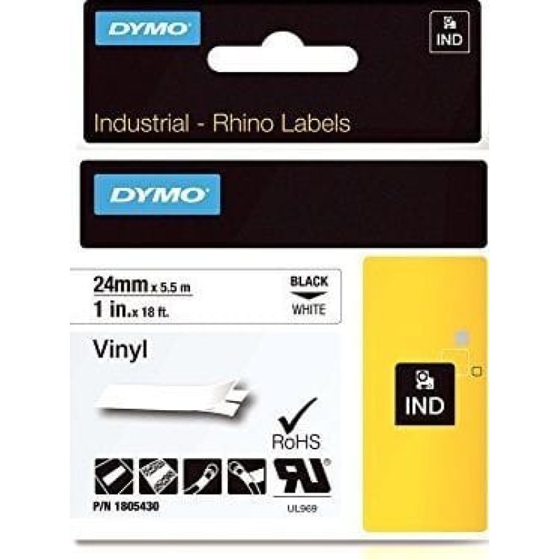 Dymo Dymo Rhino Band Vinyl black/white 24mmx5,5m