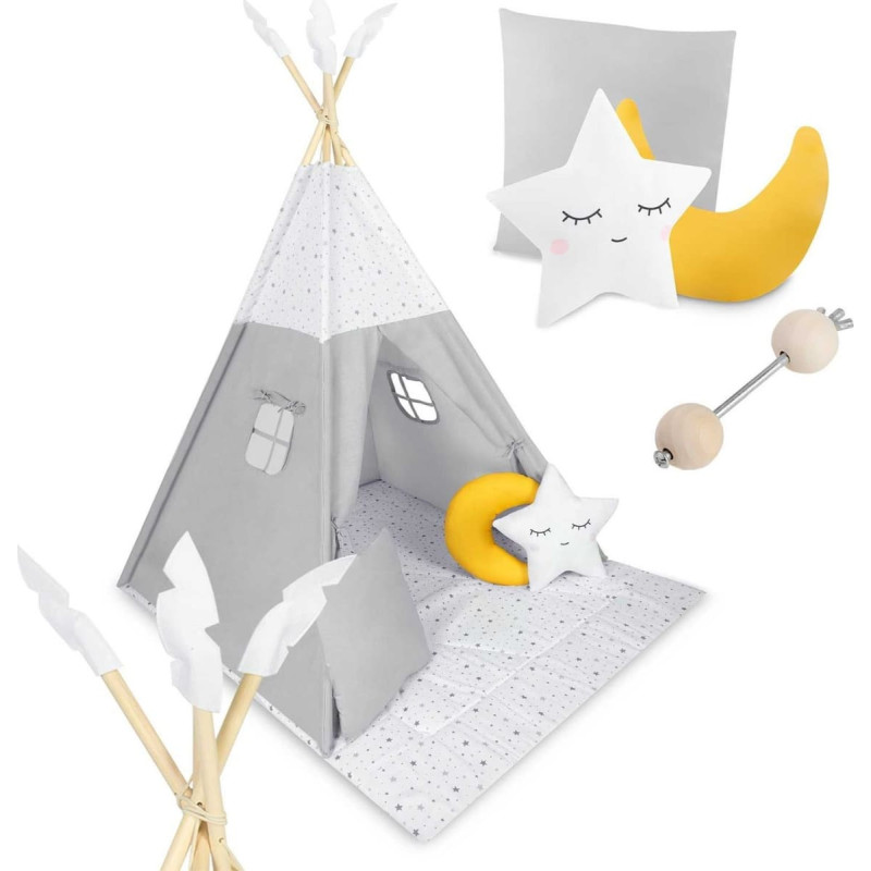 Ricokids Namiot tipi dla dzieci z matą, Nukido, 116x116x165 cm, jasny szary