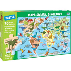 Wydawnictwo Jako Puzzle 70 elementów. Mapa świata. Dinozaury