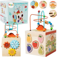 Leantoys Kostka Edukacyjna Sensoryczna Sorter 5 Płaszczyzn Drewniana