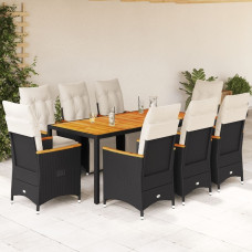 Vidaxl vidaXL 9-cz. zestaw mebli bistro z poduszkami, czarny, polirattan