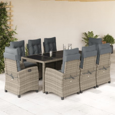 Vidaxl VidaXL 9 Piece Patio Dining Set with Cushions Gray Poly Rattan