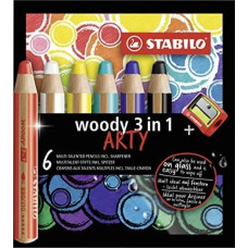 Stabilo Kredki Woody Arty 3w1 6 kol + temperówka STABILO