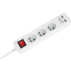 Rebel Przedłużacz sieciowy 3 gniazda + 2 USB, 3 m