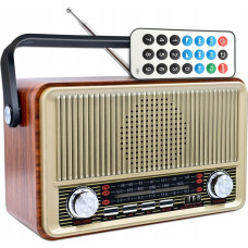 . Radio . RADIO PRZENOŚNE RABA RETRO BLUETOOTH, FM, USB, SD, AUX Z PILOTEM, BRĄZOWE LX510BTB