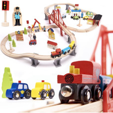 Roger Wooden train car track and accessories 70el.