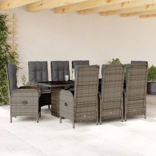 Vidaxl VidaXL 9 Piece Patio Dining Set with Cushions Gray Poly Rattan