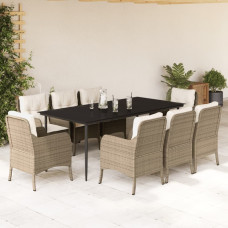 Vidaxl VidaXL 9 Piece Patio Dining Set with Cushions Beige Poly Rattan