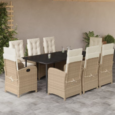 Vidaxl VidaXL 9 Piece Patio Dining Set with Cushions Beige Poly Rattan