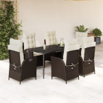Vidaxl VidaXL 7 Piece Patio Dining Set with Cushions Brown Poly Rattan