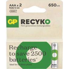 GP Akumulatorki, AAA (HR03), 1.2V, 650 mAh, GP, kartonik, 2-pack, ReCyko