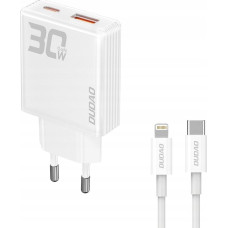 Dudao Ładowarka Dudao Ładowarka sieciowa GaN Dudao A30EUL 30W USB-A / USB-C + kabel USB-C - Lightning - biała