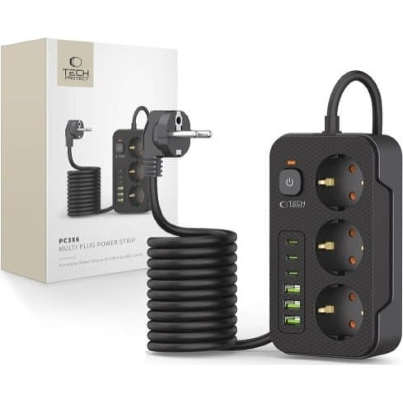 Tech-Protect Listwa zasilająca Tech-Protect TECH-PROTECT PC3X6 POWER SOCKET 3 USB & 3 TYPE-C & 3 SOCKET 200CM BLACK