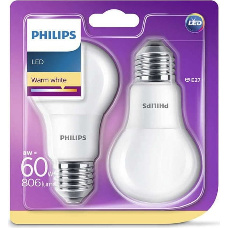 Philips Żarówka LED 8W (60W) E27 2 sztuki (929001234361)