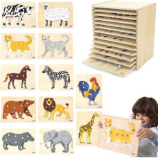 Viga Toys VIGA Zestaw Puzzle Drewniane 12 Układanek Zwierzątka Montessori + Stojak