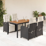 Vidaxl VidaXL 5 Piece Patio Dining Set with Cushions Black Poly Rattan