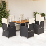 Vidaxl VidaXL 7 Piece Patio Dining Set with Cushions Black Poly Rattan