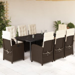 Vidaxl VidaXL 9 Piece Patio Dining Set with Cushions Brown Poly Rattan
