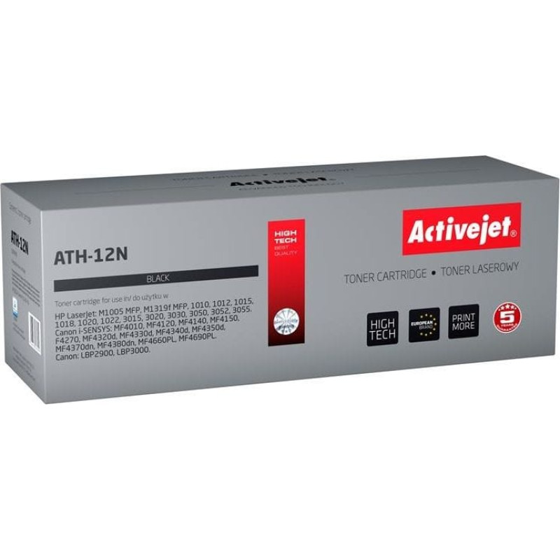 Activejet ATH-12N black for HP printer; HP 12A Q2612A, Canon FX-10, Canon CRG-703 replacement; Supreme; 2300 pages; black