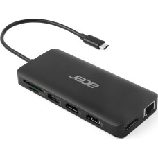 Acer Stacja/replikator Acer Acer 12in1 Type C dongle: 2 x USB3.2, 2 x USB2.0, 1x SD/TF, 2 x HDMI, 1 x PD, 1 x DP, 1 x RJ45, 1 x 3.5 Audio, black