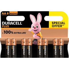 Duracell Duracell Plus 100, Single-use battery, AA, Alkaline, 1.5 V, 8 pc(s), Multicolour