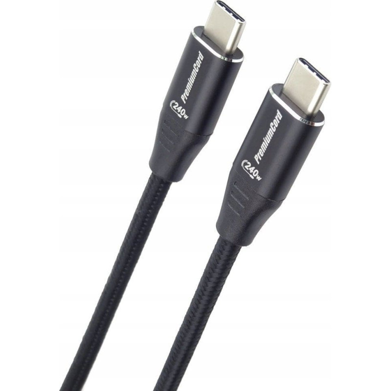 Premiumcord PREMIUMCORD Kabel USB-C M/M, 240W 480Mbps černý bavlněný oplet, 2m