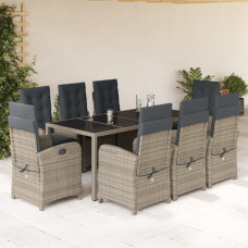 Vidaxl VidaXL 9 Piece Patio Dining Set with Cushions Gray Poly Rattan
